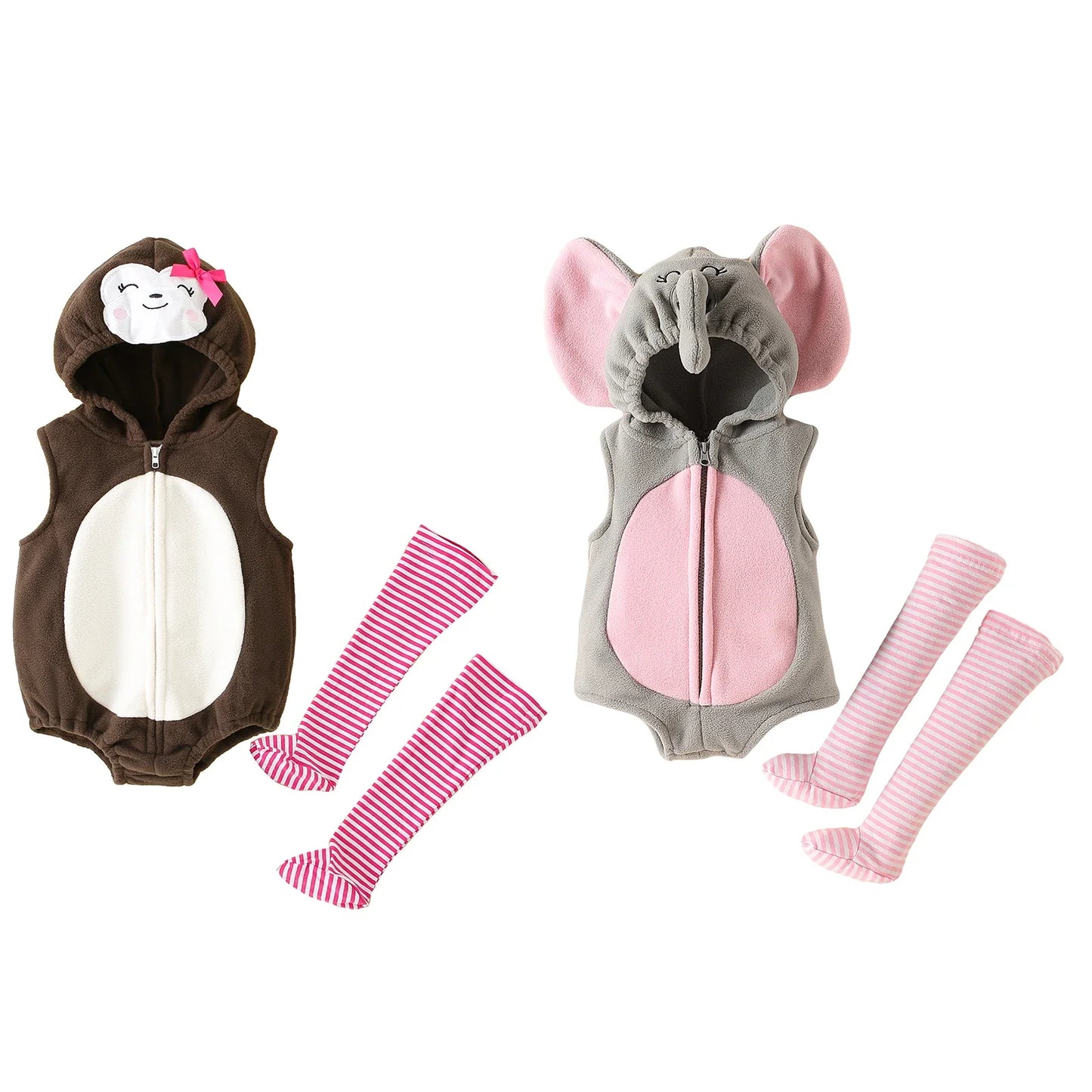 Baby Hooded Elephant/Monkey Sleeveless Zipper Romper (Age 9M-3 YRS)