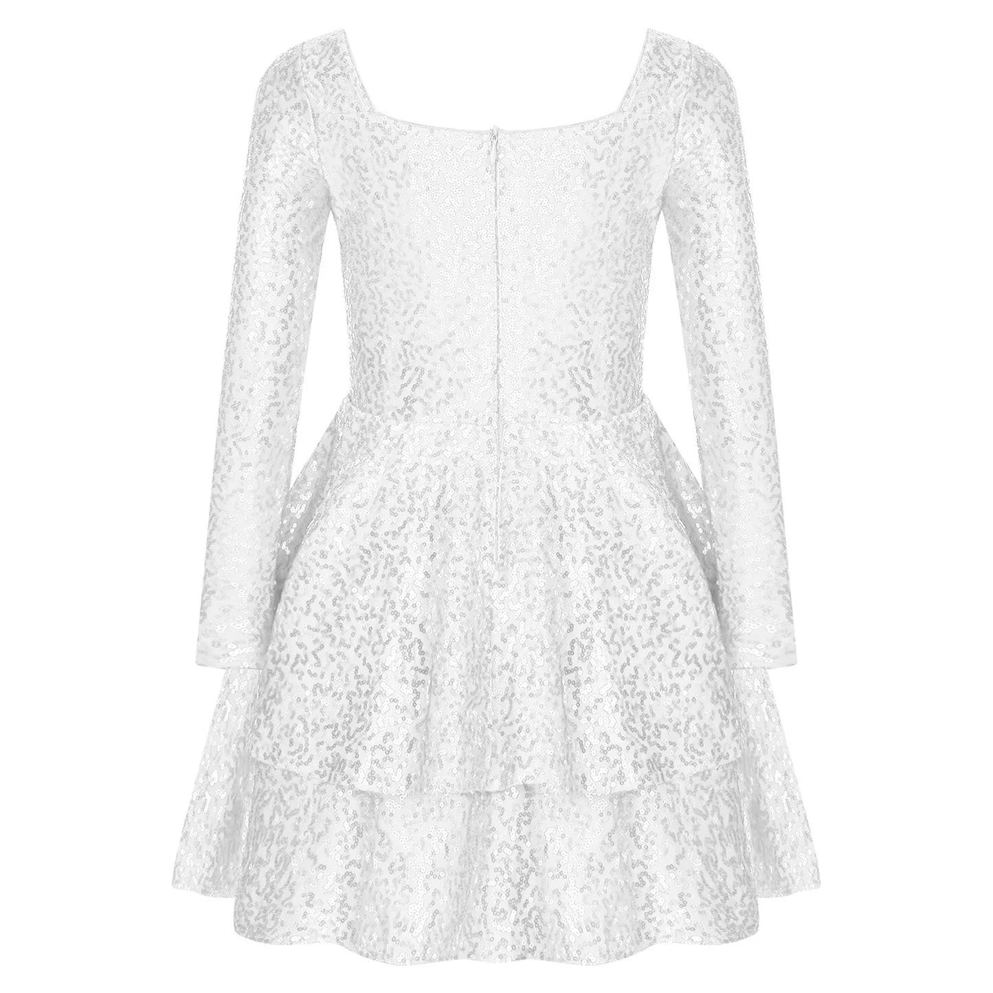 Girls Sequin Long Sleeve Double Layer Hemline Dress (Age 6-14 YRS)