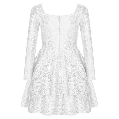 Girls Sequin Long Sleeve Double Layer Hemline Dress (Age 6-14 YRS)