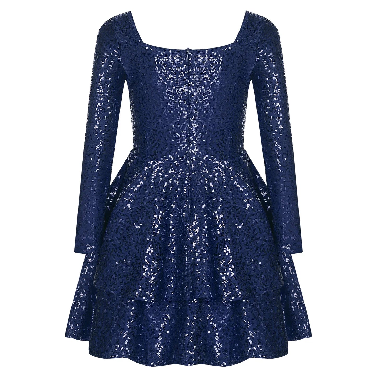 Girls Sequin Long Sleeve Double Layer Hemline Dress (Age 6-14 YRS)