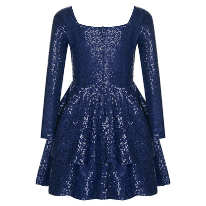 Girls Sequin Long Sleeve Double Layer Hemline Dress (Age 6-14 YRS)