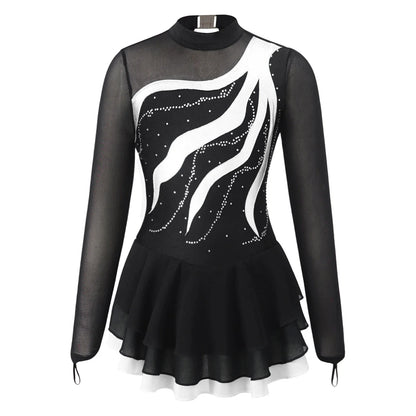 Girls Rhinestone Figure Skating Leotard Dress (Age 6-16 YRS)