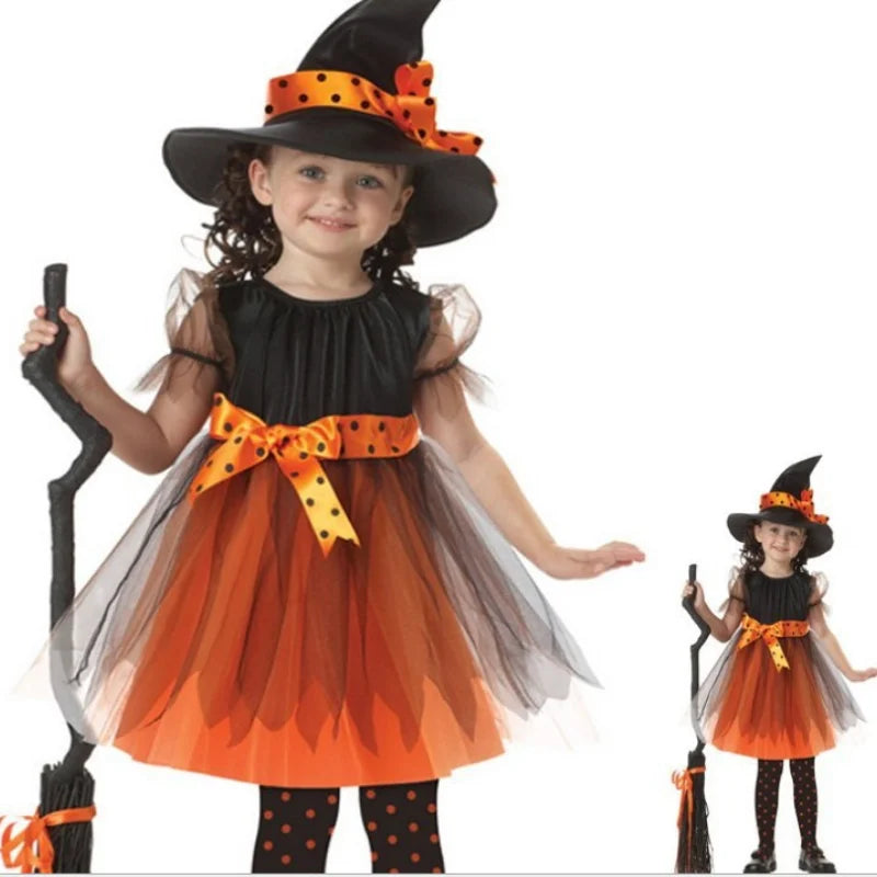 Children's Role-playing Witch Costumes Baby Girls Halloween Costumes Cosplay Costumes Kids Dress Performance Costumes Modal A
