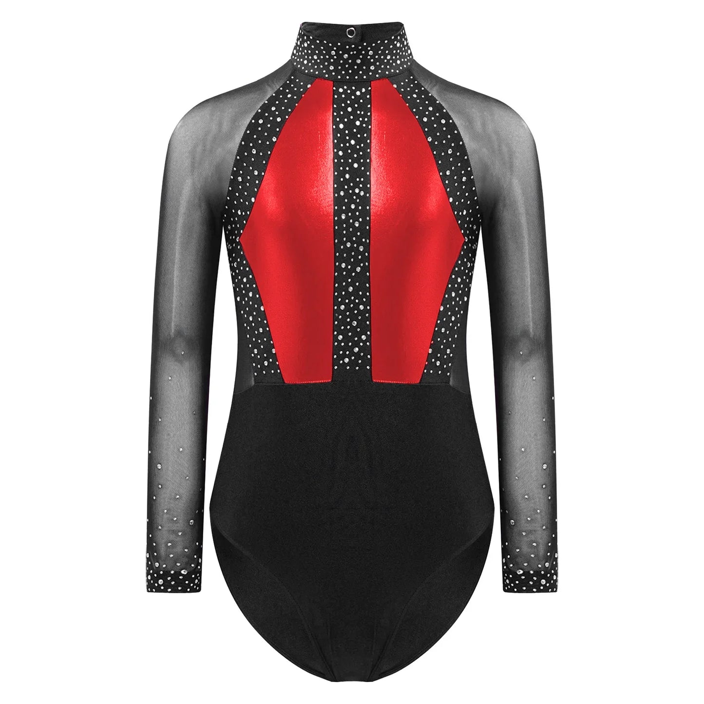Girls Dance Performance Costume Long Sleeve Rhinestone Leotard (Age 6-16 YRS)