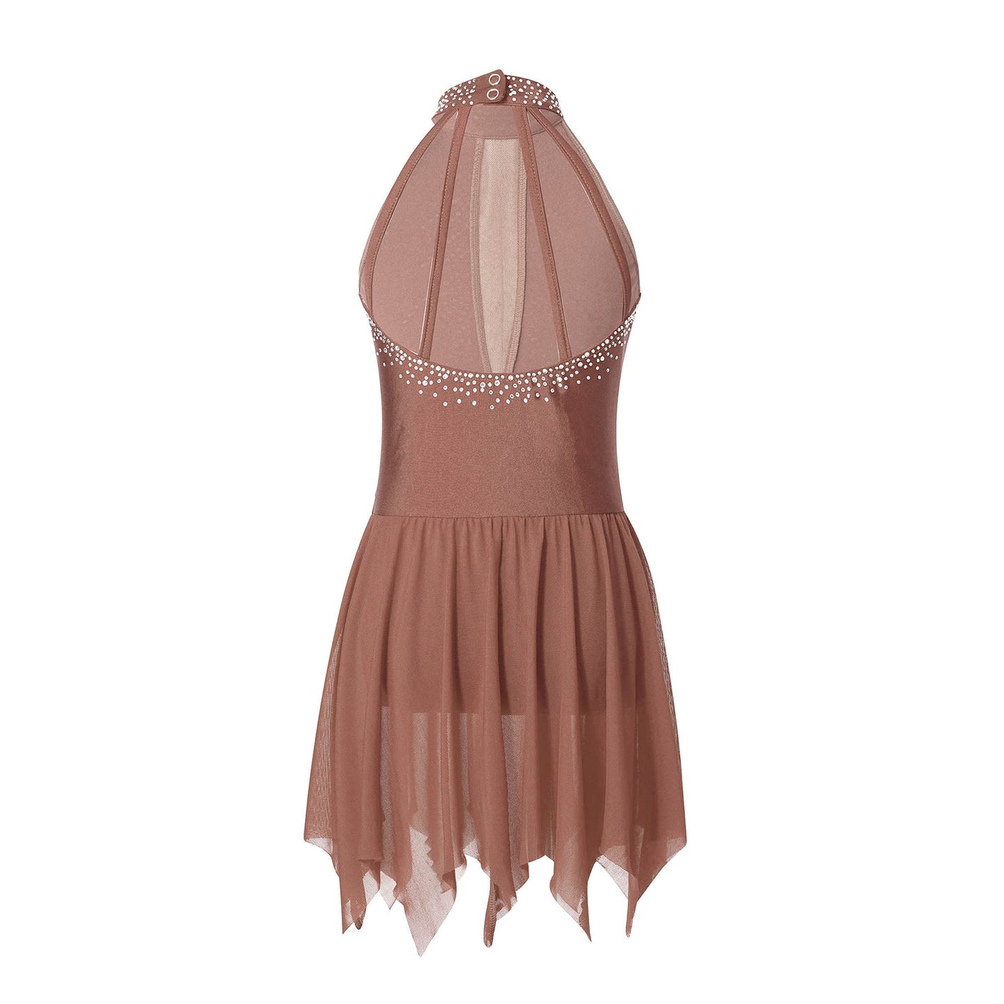 Girls Figure Skating Sleeveless Shiny Rhinestone Leotard Dress (Age 6-16 YRS)