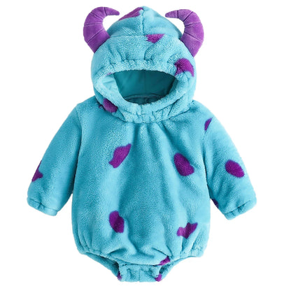 Baby Boys Girls Animal Costume Flannel Animals Hooded Romper Jumpsuits Newborn Halloween Outfit E
