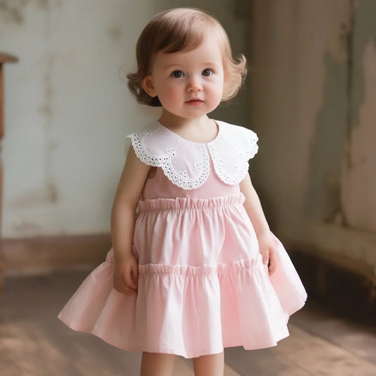 Baby/Toddler Girls Sleeveless Ruffle Collar Dress (Age 9M-4YRS)