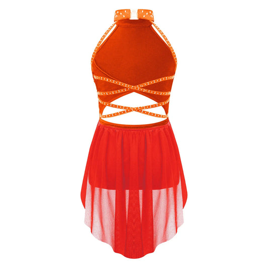 Girls Dance Rhinestone Dress Costume (Age 6-16YRS)