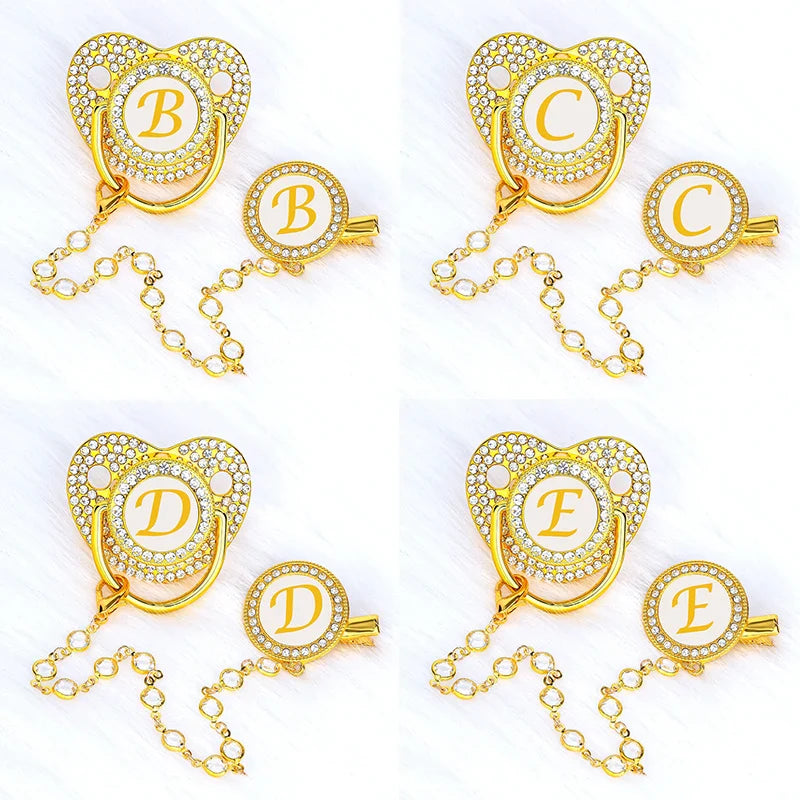 Baby Gold Luxury Zircon Rhinestone Pacifier Dummy Clip
