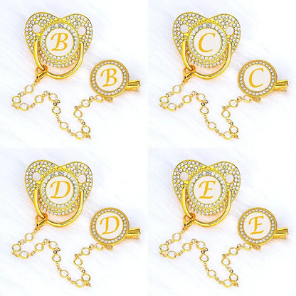 Baby Gold Luxury Zircon Rhinestone Pacifier Dummy Clip