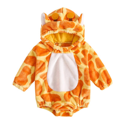 Baby Boys Girls Animal Costume Flannel Animals Hooded Romper Jumpsuits Newborn Halloween Outfit A