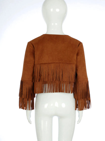 Kids Western Cowboy Cowgirl Costume Long Sleeve Tassels Fringe Jacket (Age 6-16YRS)
