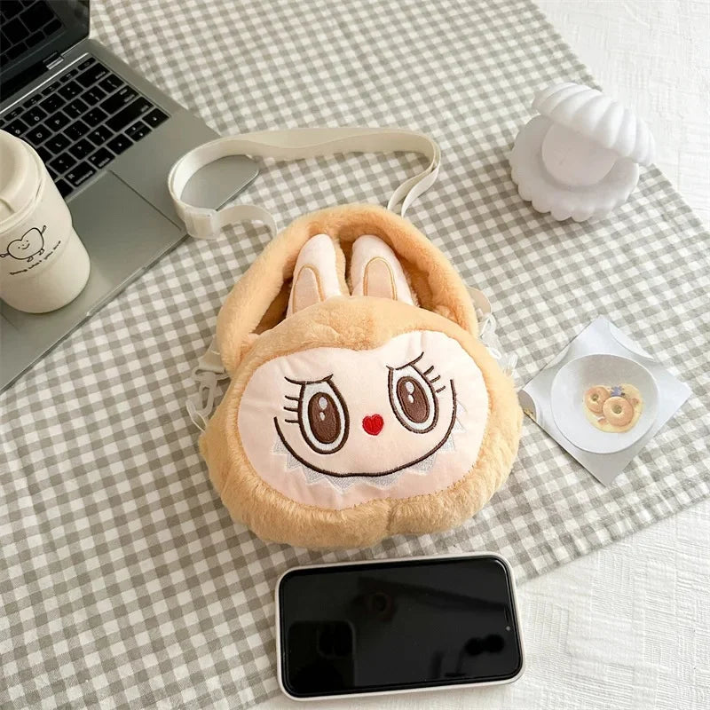 Labubu Plush Crossbody Bag | Soft Kawaii Shoulder Bag with Zipper Yellow