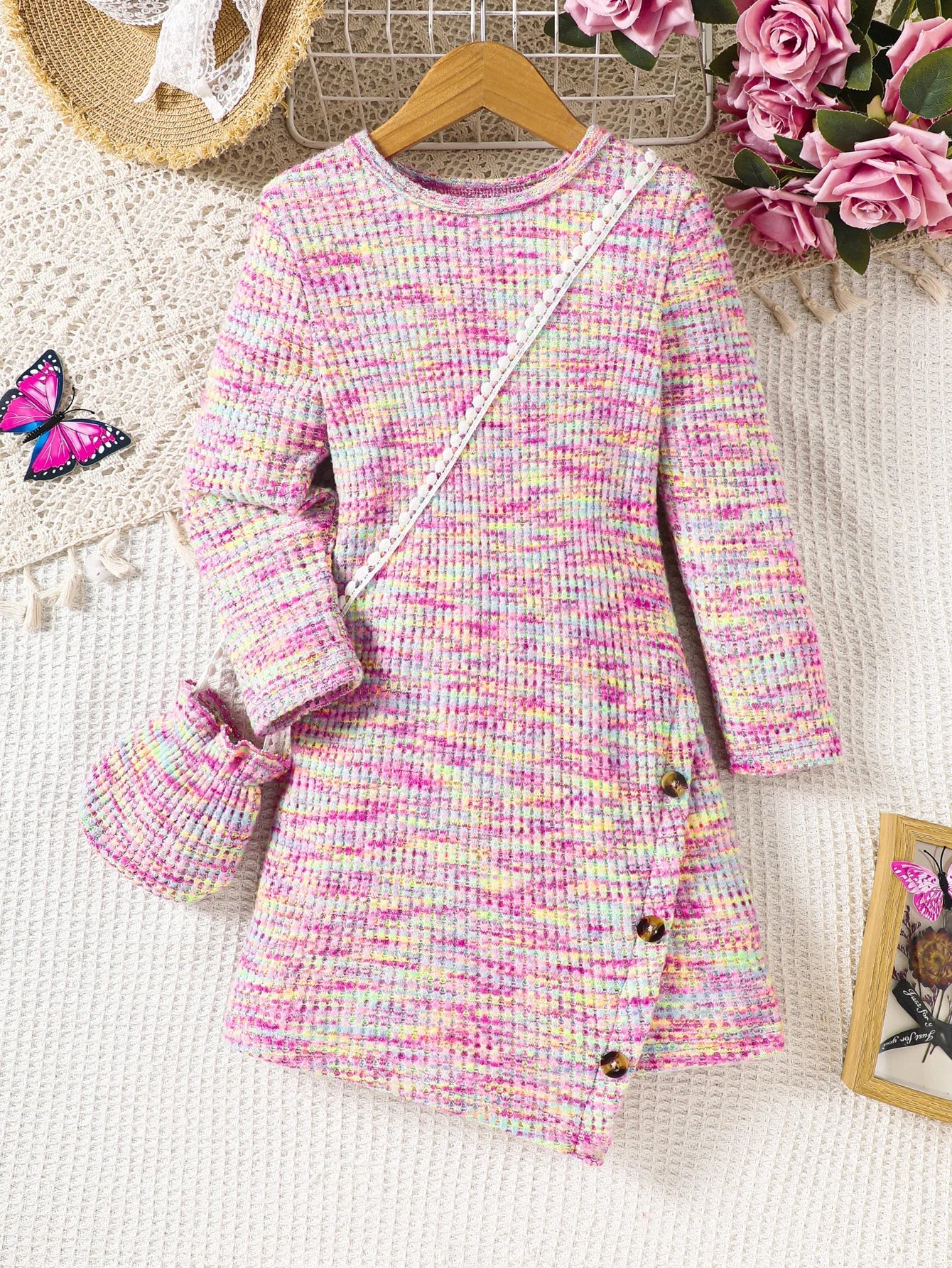 Girls Long Sleeved Knitted Dresses & Handbag (Age 4-7 YRS)