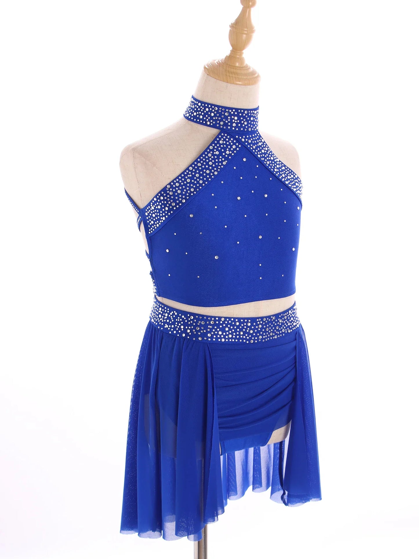 Girls Rhinestones Dance Outfit Tops & Skirt Set (Age 6-16 YRS)