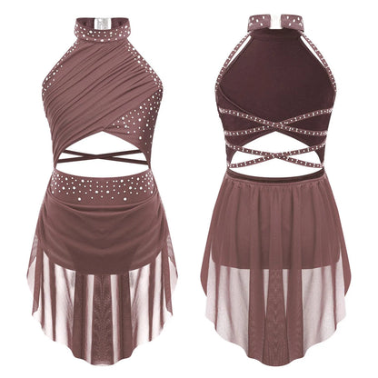 Girls Dance Rhinestone Dress Costume (Age 6-16YRS)