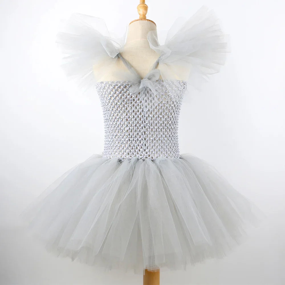 Girls Gray Joker Tutu Costume – Handmade Mesh Dress for Halloween & Cosplay | Ages 2–12Y