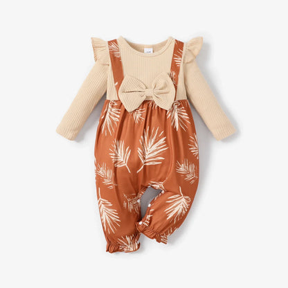 Baby Girls Plant Print Rib-knit Panel 2 In 1 Jumpsuit (Age Newborn-18M)
