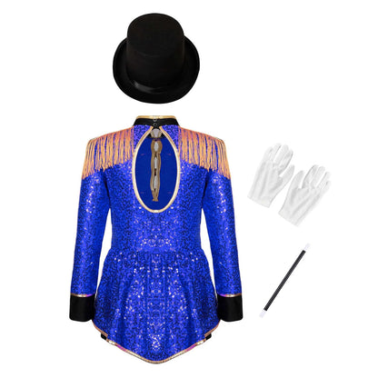 Girls Red Sequin Ringmaster Costume (Age 6-16YRS)