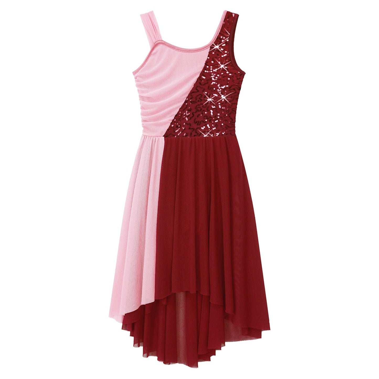 Girls Dance Sleeveless Color Block m Leotard Dress (Age 6-16YRS)