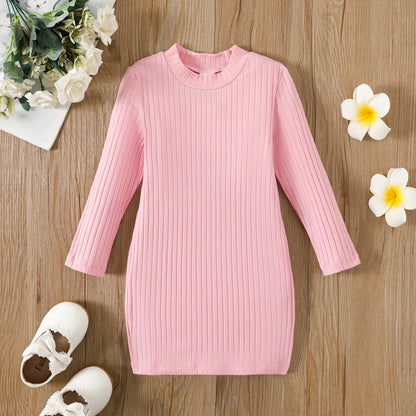 Girl's Basic Knit Long Sleeve Dress (Age 24M-6YRS)