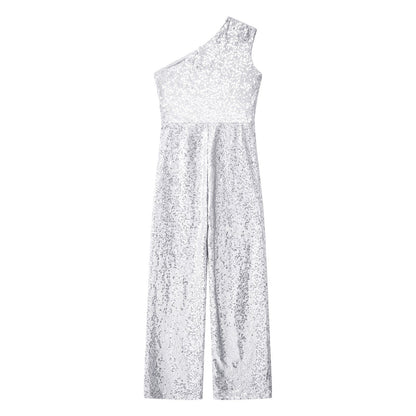 Girls Sequin One Shoulder Jumpsuit (Age 6-16YRS)