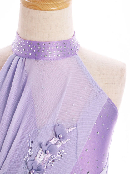 Girls Dance Sleeveless Rhinestones Applique Dress (Age 6-14 YRS)