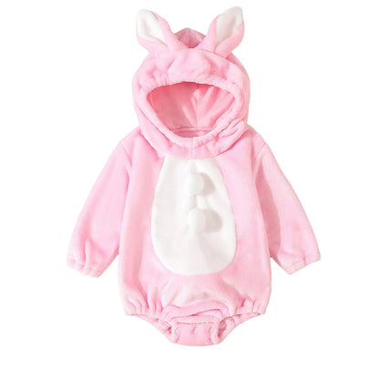 Baby Boys Girls Animal Costume Flannel Animals Hooded Romper Jumpsuits Newborn Halloween Outfit D