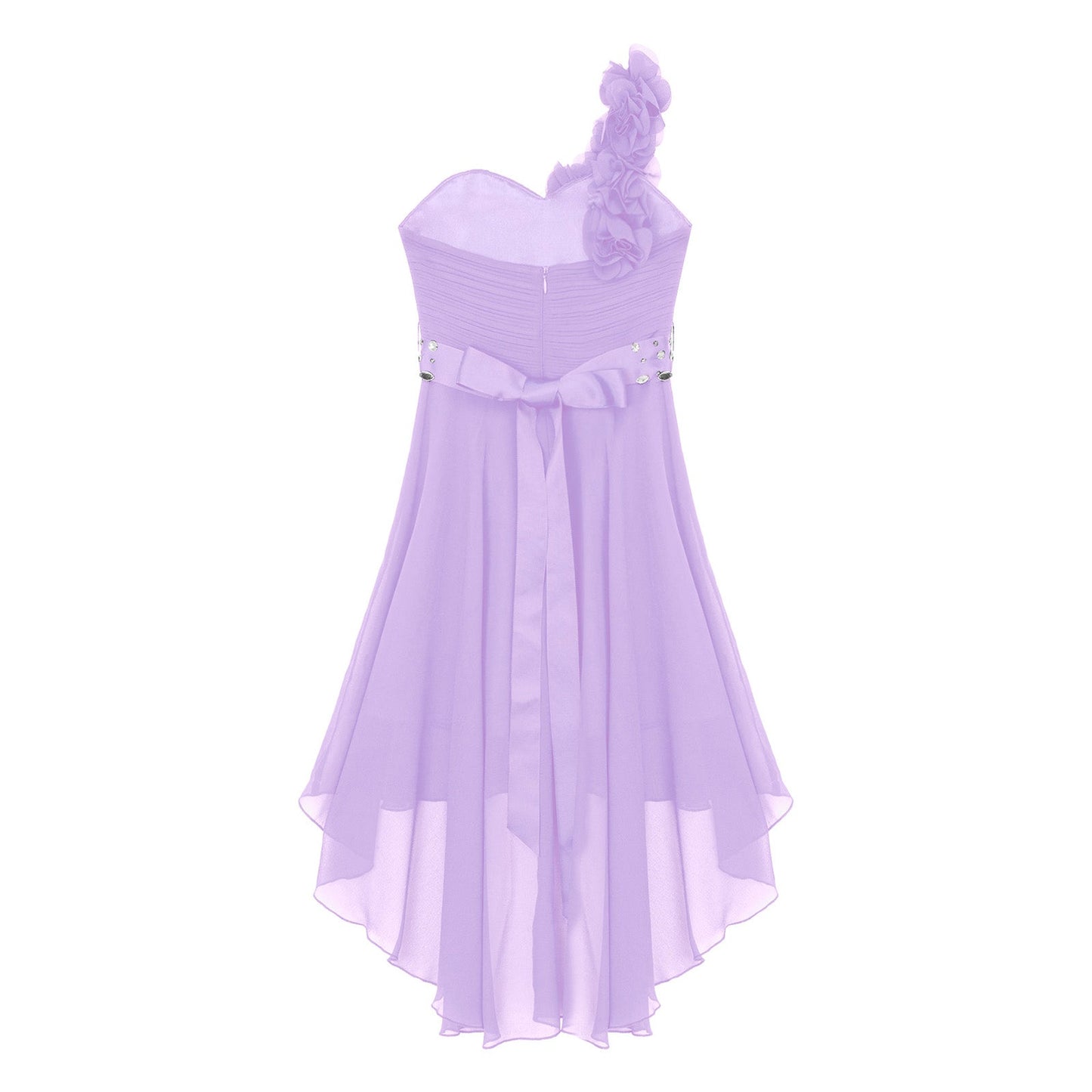 Girls Applique One-Shoulder Ruched Asymmetrical Hem Dress (Age 6-16YRS)