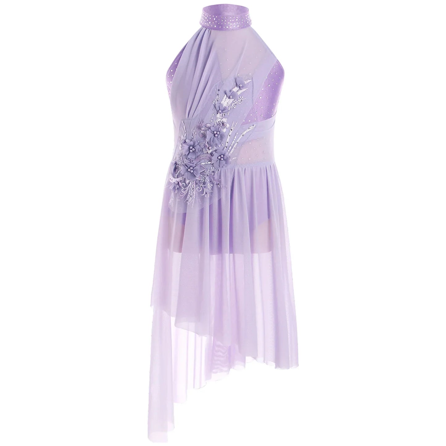 Girls Dance Sleeveless Rhinestones Applique Dress (Age 6-14 YRS)