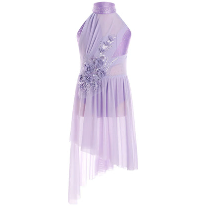 Girls Dance Sleeveless Rhinestones Applique Dress (Age 6-14 YRS)