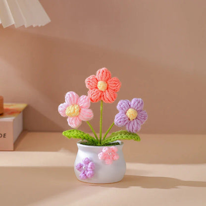 Handmade Knitted Sunflower Tuilp Flowers Desktop Ornament Decoration B