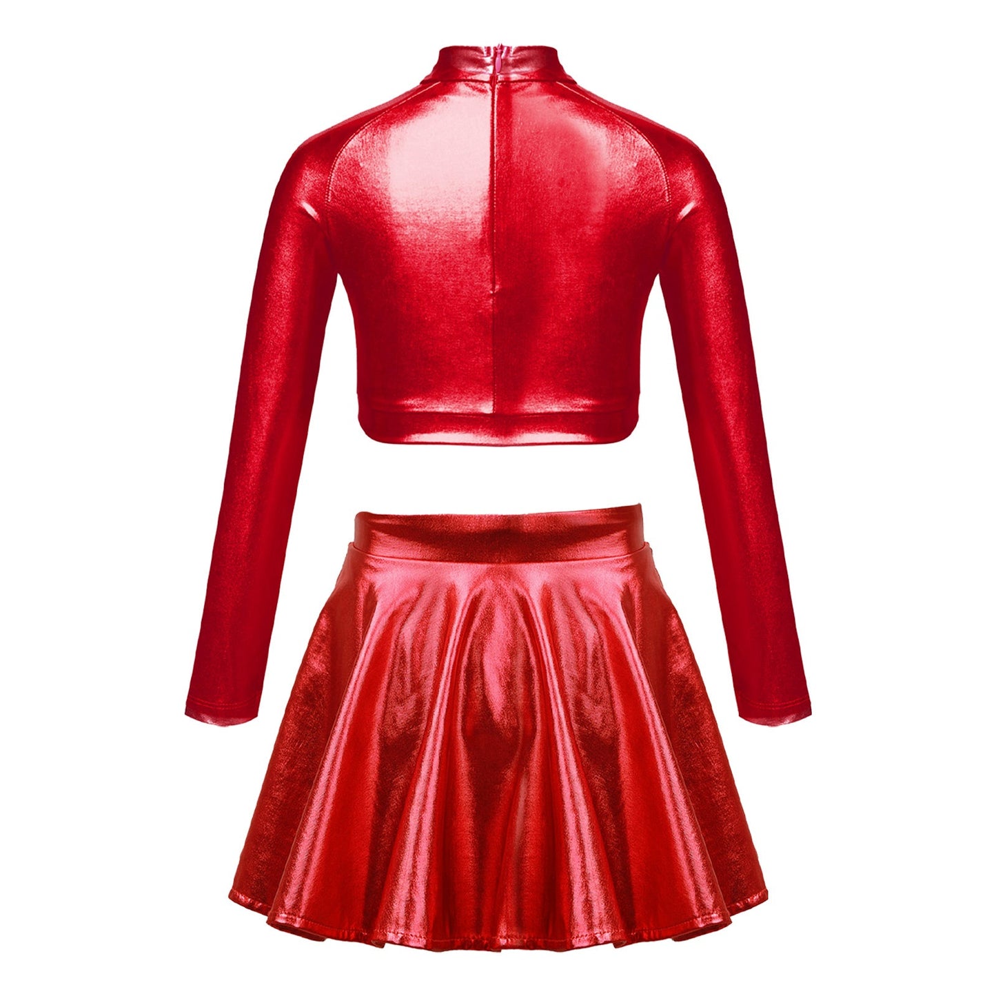 Girls Dance Metallic Long Sleeve Sequin Crop Top & Skirt (Age 6-14YRS)