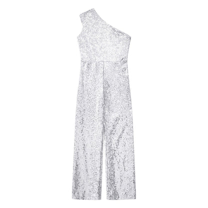Girls Sequin One Shoulder Jumpsuit (Age 6-16YRS)