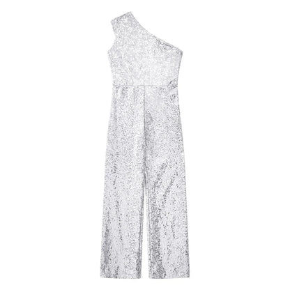 Girls Sequin One Shoulder Jumpsuit (Age 6-16YRS)