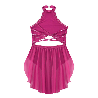 Girls Dance Rhinestone Dress Costume (Age 6-16YRS)