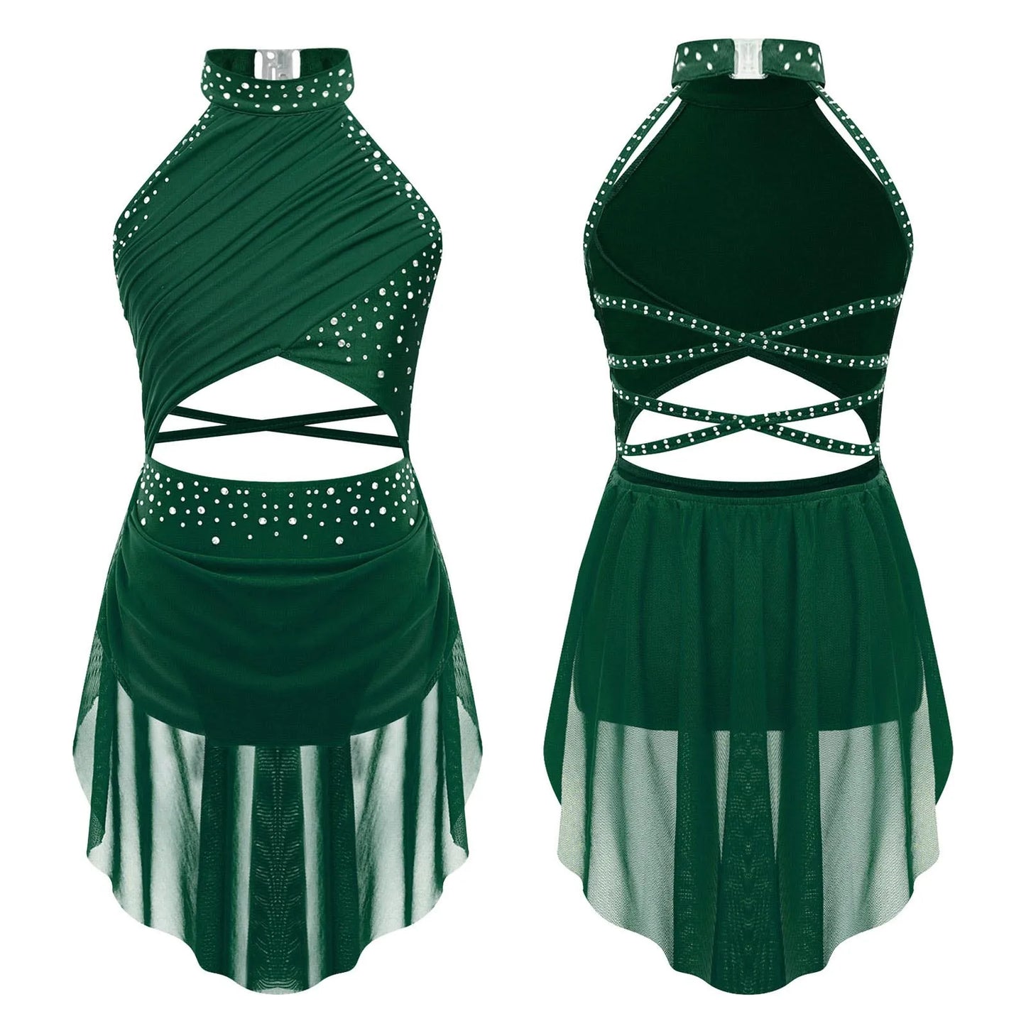 Girls Dance Rhinestone Dress Costume (Age 6-16YRS)