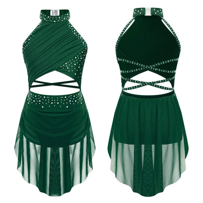 Girls Dance Rhinestone Dress Costume (Age 6-16YRS)