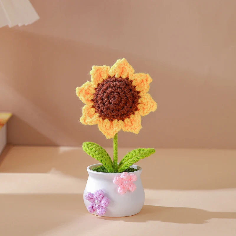Handmade Knitted Sunflower Tuilp Flowers Desktop Ornament Decoration A