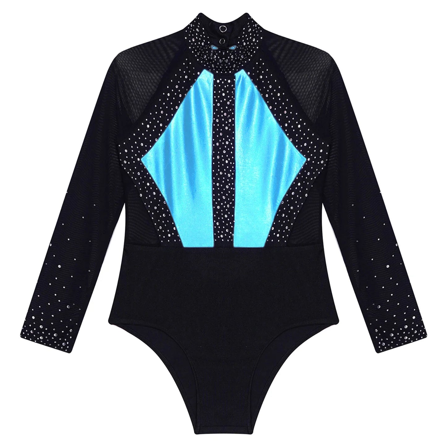 Girls Dance Performance Costume Long Sleeve Rhinestone Leotard (Age 6-16 YRS)