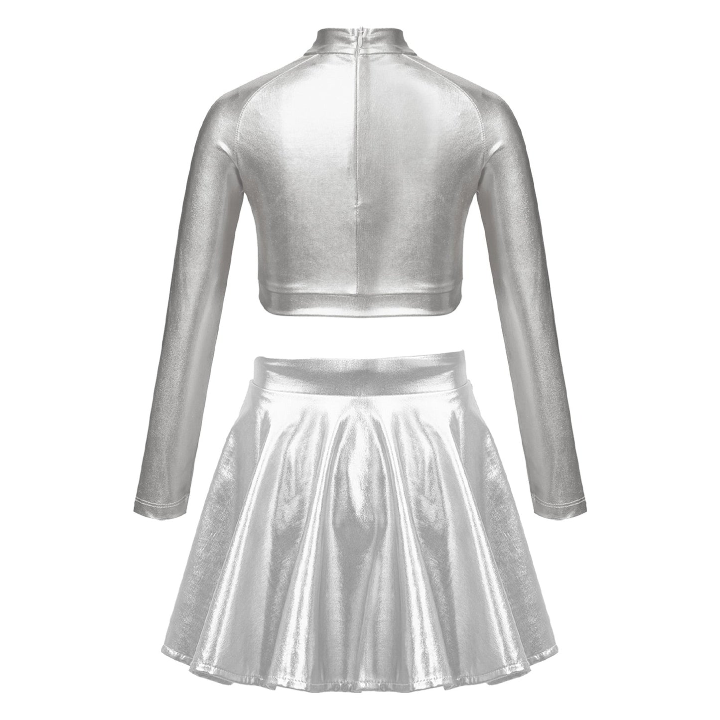 Girls Dance Metallic Long Sleeve Sequin Crop Top & Skirt (Age 6-14YRS)