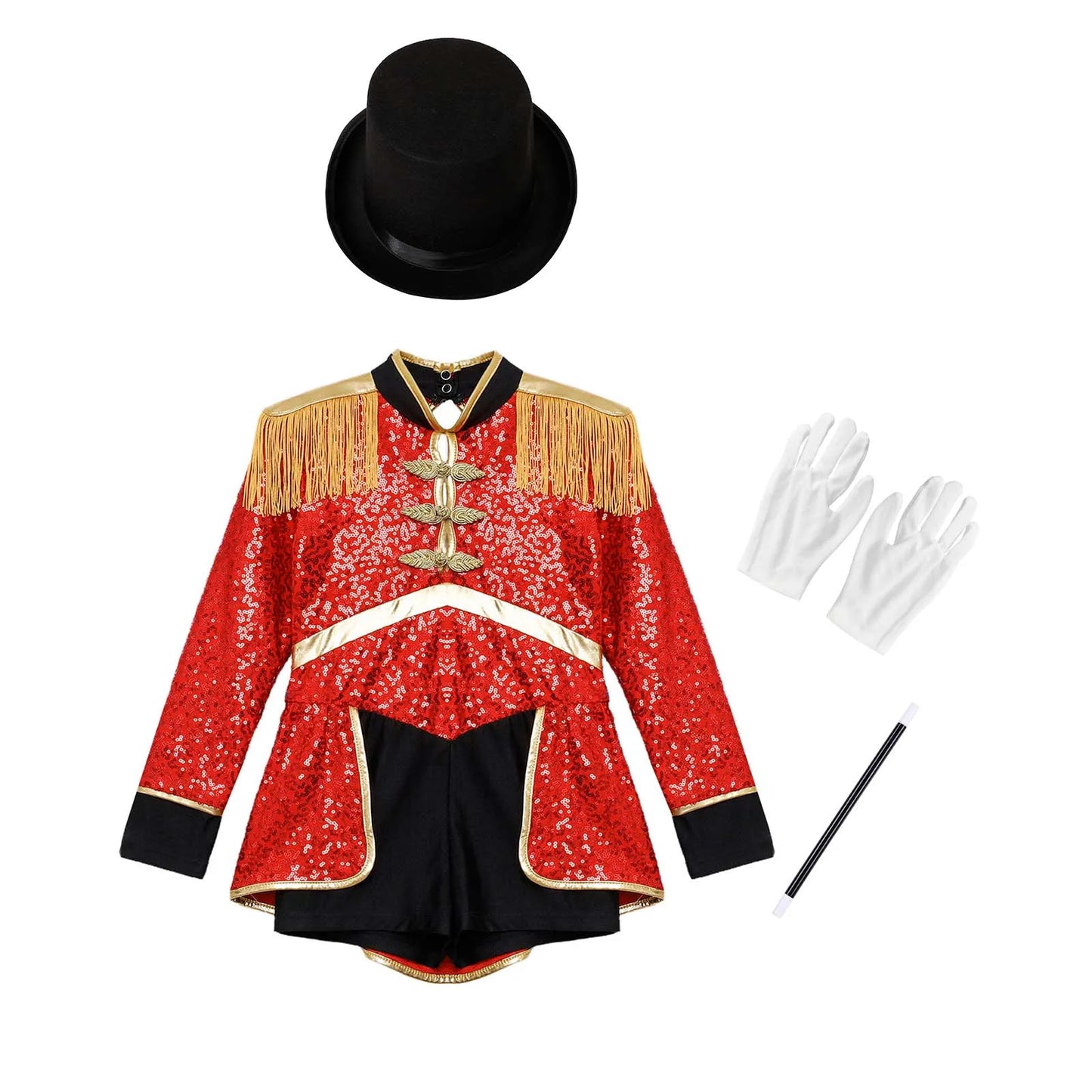 Girls Red Sequin Ringmaster Costume (Age 6-16YRS)