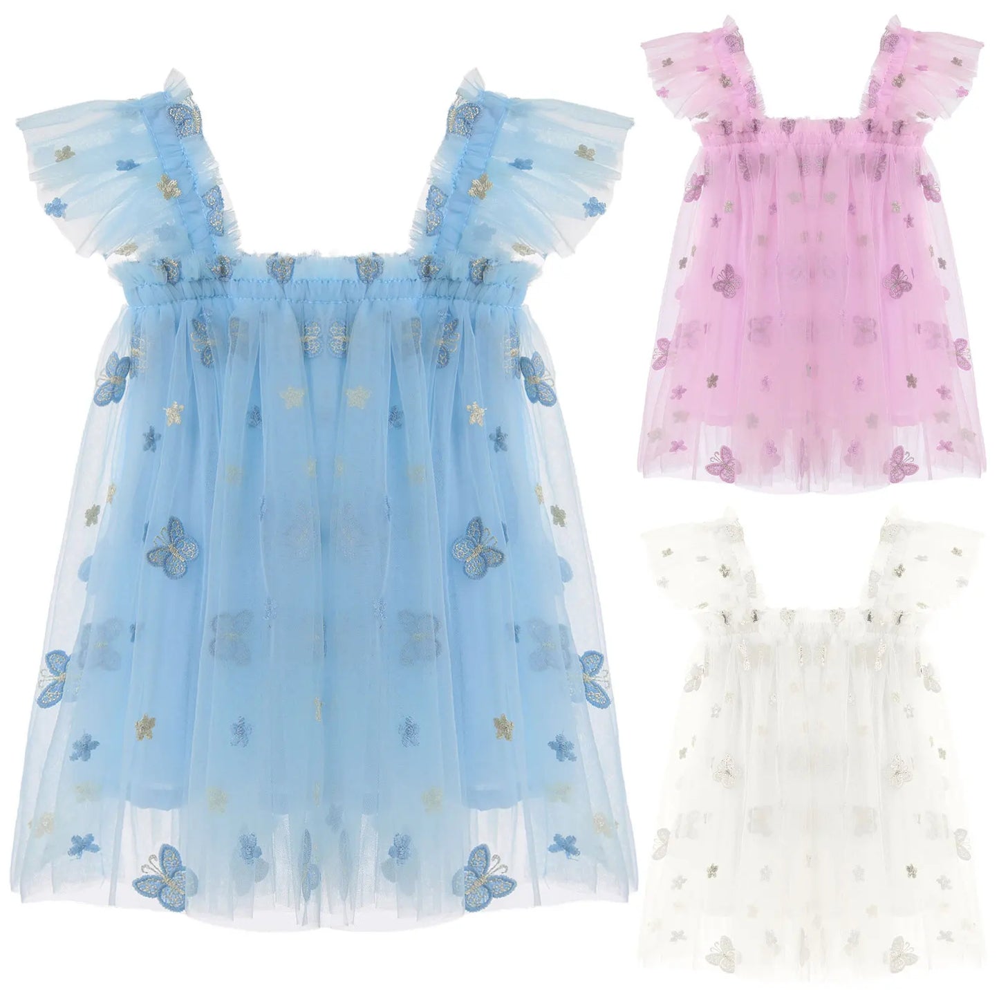 Girls Tulle Ruffled Butterfly Embroidery Dress (Age 12M-6 YRS)