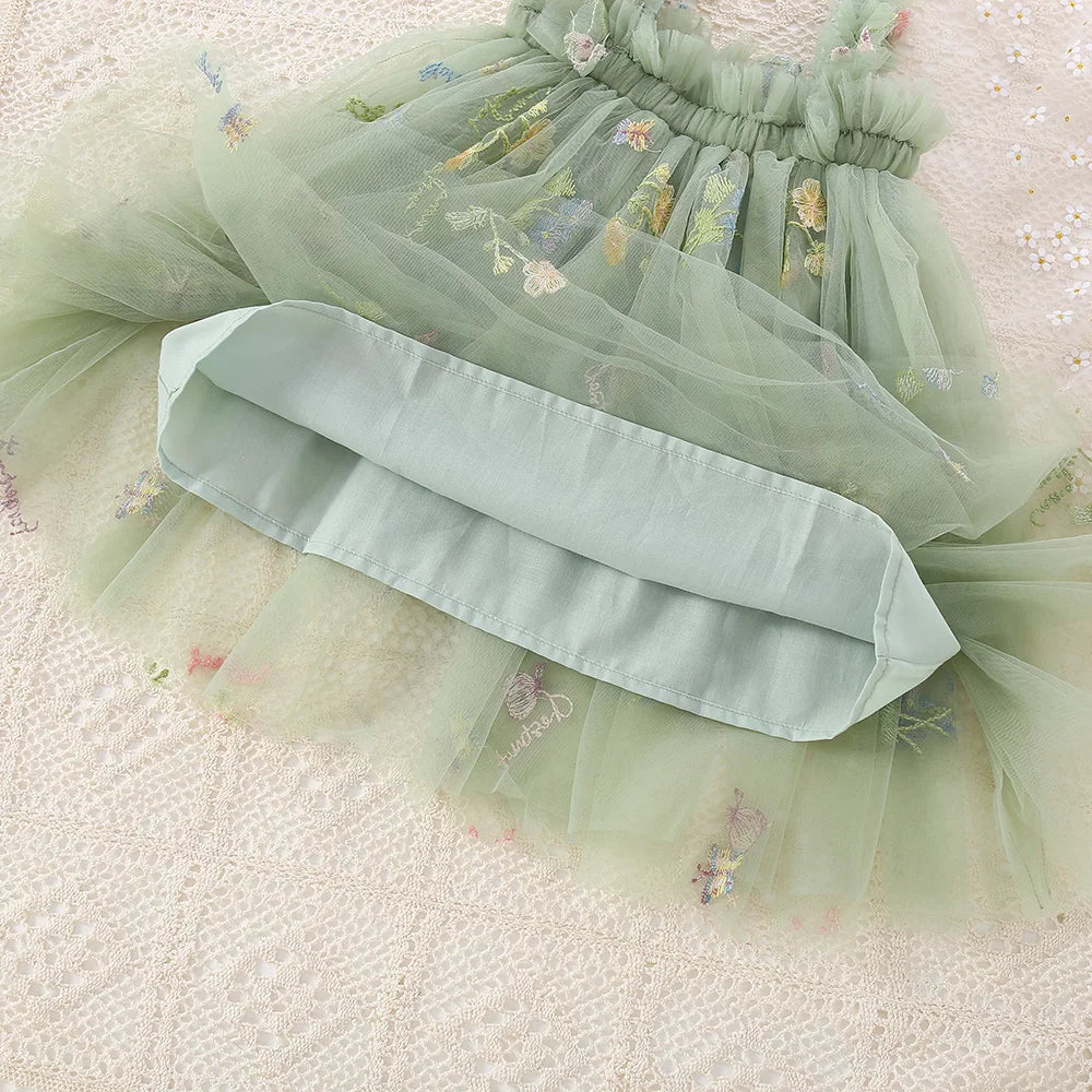 Girls Green Mesh Tulle Dress (Age 6M-5 YRS)