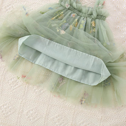 Girls Green Mesh Tulle Dress (Age 6M-5 YRS)