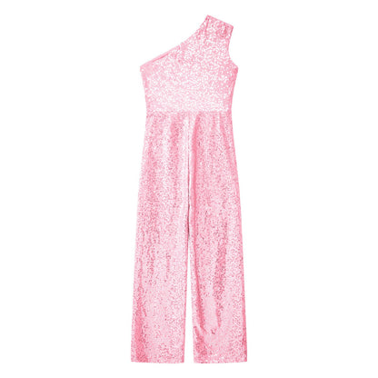 Girls Sequin One Shoulder Jumpsuit (Age 6-16YRS)