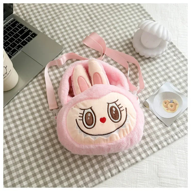 Labubu Plush Crossbody Bag | Soft Kawaii Shoulder Bag with Zipper