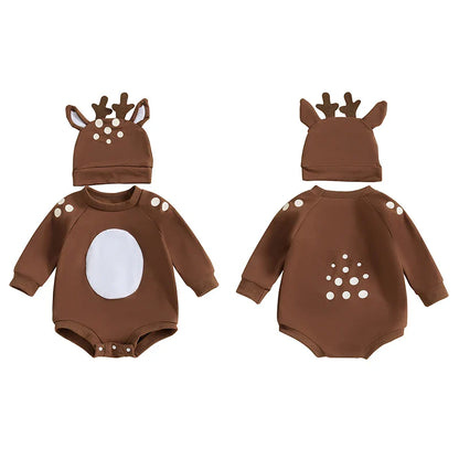Baby Girls/Boys Reindeer Christmas Romper & Hat (Age Newborn-18M)
