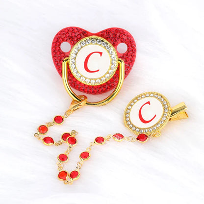 Baby Red Zircon Rhinestone Luxury Pacifier Dummy Clip