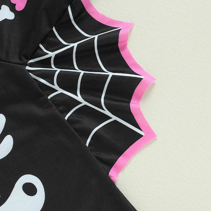 Baby Halloween Bat Costume Romper – Skeleton Cobweb Hooded Jumpsuit with Big Ears | Ages Newborn–24M